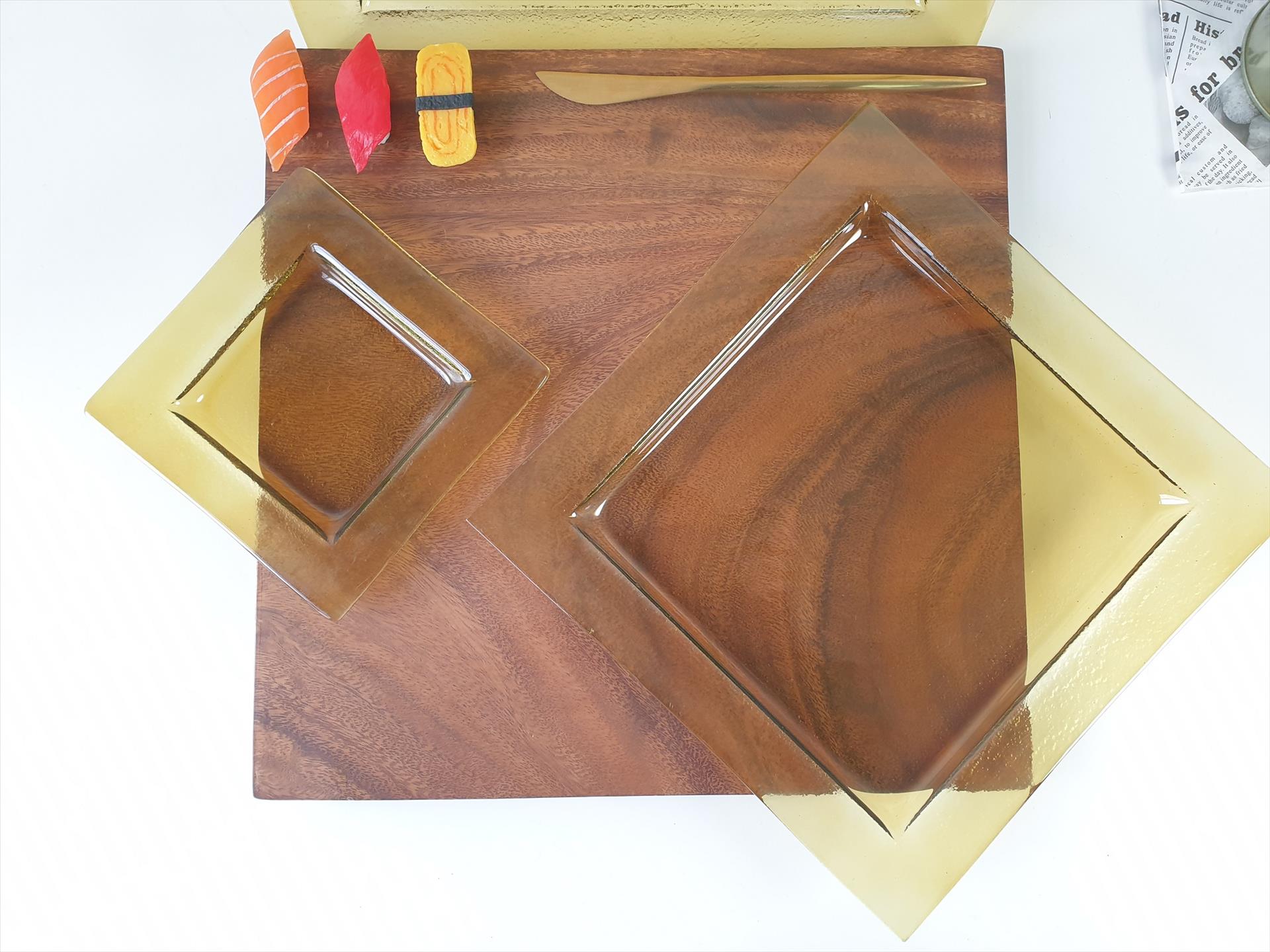 窯燒玻璃盤/【硫金】四角正方盤 (小)(中)(大)(最大)  | 第二張展示圖
