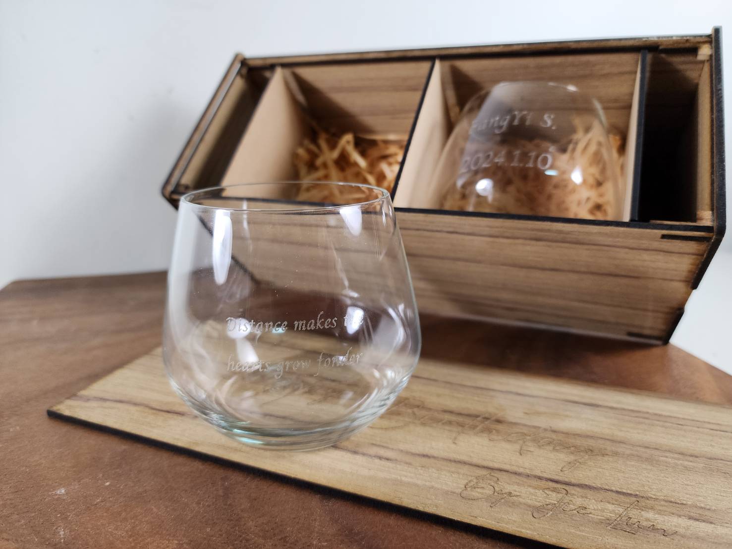 玻璃杯雕刻 基本三款威士忌酒杯系列 雙入木盒裝 可刻名字 LOGO  | 第四張展示圖