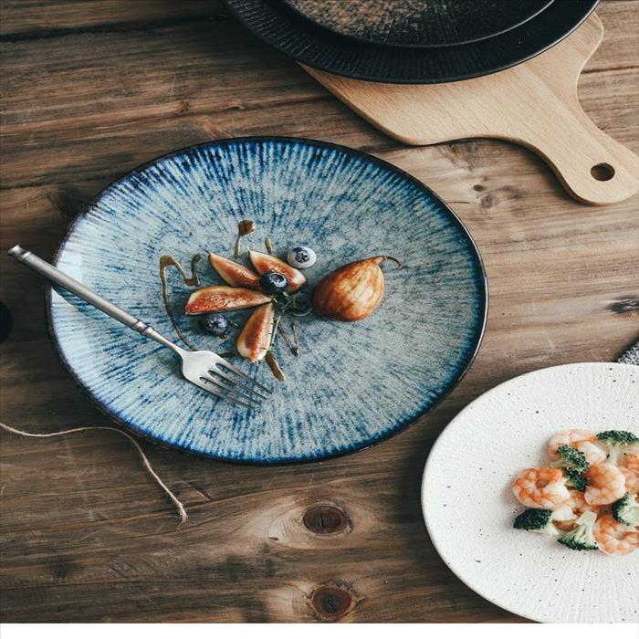 創意陶瓷西餐盤 居家餐廚擺設 質感裝飾  條紋淺盤 可訂製專屬禮盒 柚木紋刀叉盒 可雷雕logo