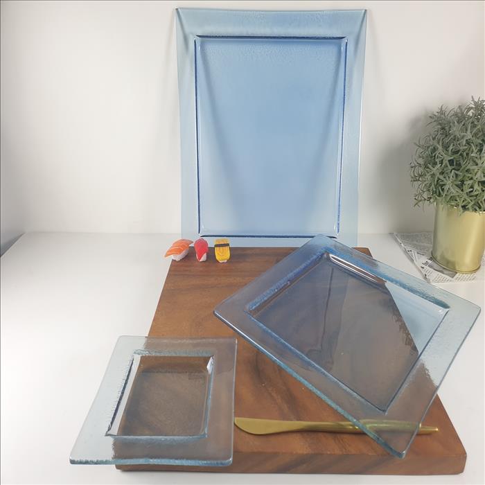 窯燒玻璃盤/【藍光】四角正方盤 (小)(中)(大)(最大)  | 展示圖