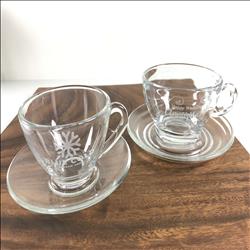 玻璃杯雕刻 | 咖啡杯盤組 花茶杯盤 | 雕刻Logo 文字 | | 展示圖