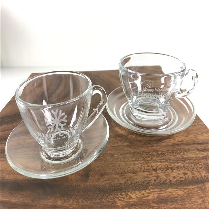 玻璃杯雕刻 | 咖啡杯盤組 花茶杯盤 | 雕刻Logo 文字 | | 第一張展示圖