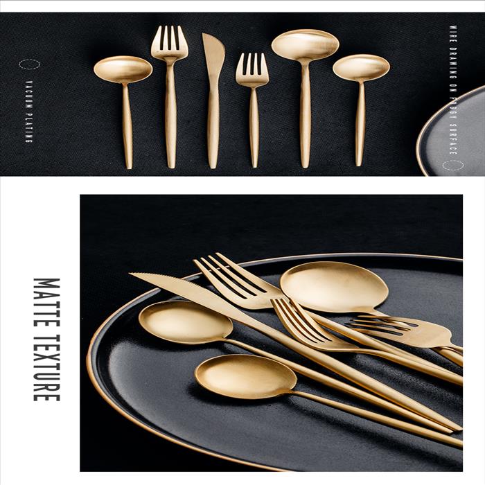北歐風 不鏽鋼 葡萄牙餐具 刀叉筷家用餐具五件可選(刀、叉、勺、筷子) K金色 | 第二張展示圖