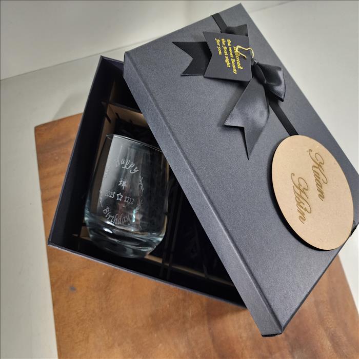 玻璃杯雕刻 細緻橢圓威杯 雙入禮盒 可刻名字 LOGO 附禮盒紙袋 木質賀卡 | 第二張展示圖