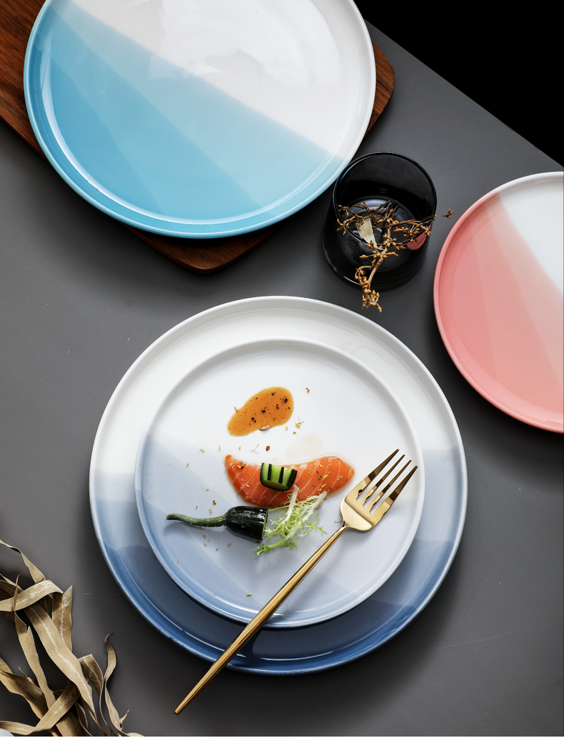 北歐風 漸變造型陶瓷餐盤 漸層盤 三色 可訂製專屬禮盒 柚木紋刀叉盒 可印製logo圖樣 釉上彩 | 第三張展示圖