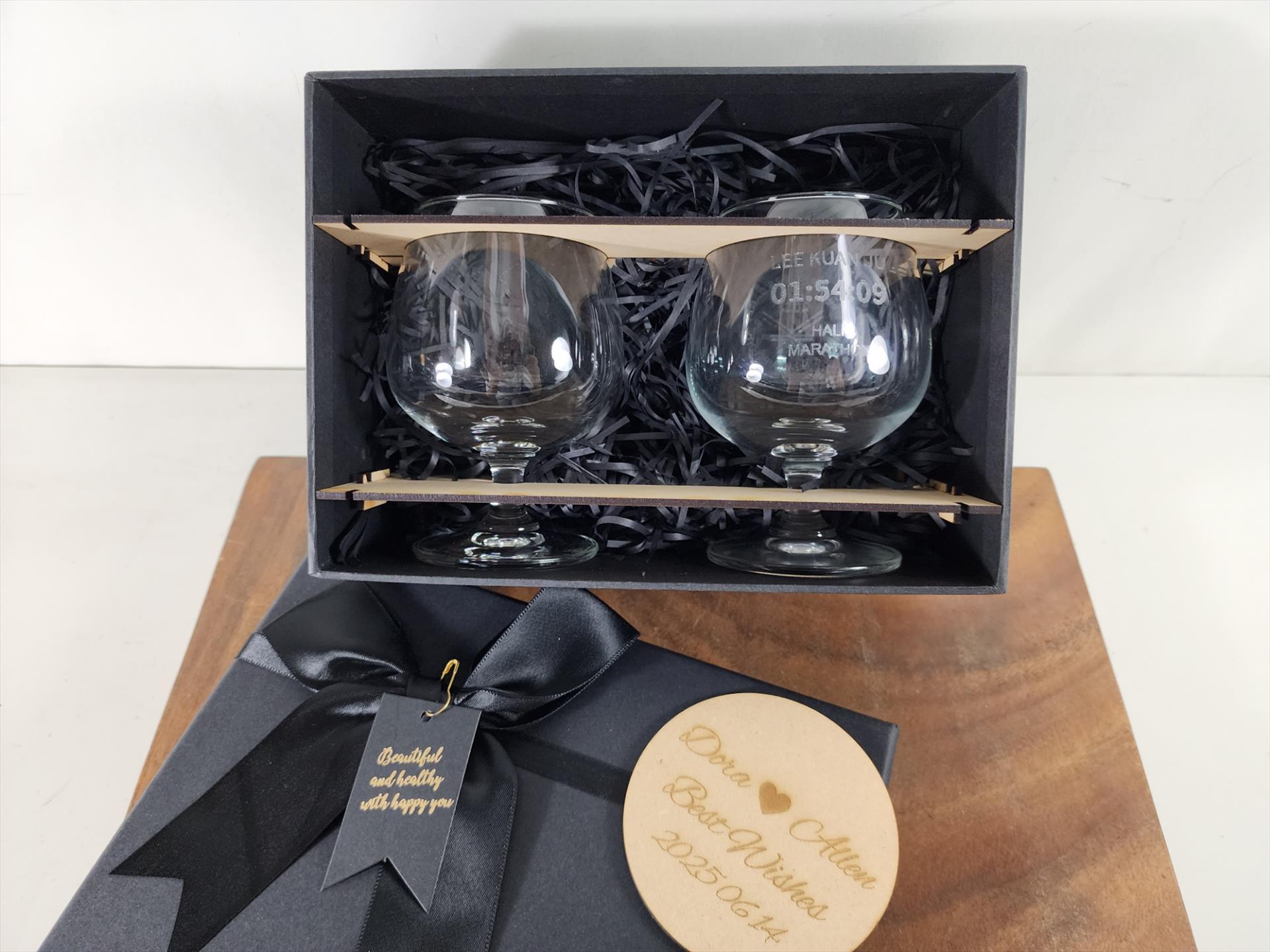 玻璃杯雕刻  大白蘭地杯12oz 雙入禮盒 威士忌杯 可刻名字 LOGO 附禮盒紙袋木質賀卡 | 第四張展示圖