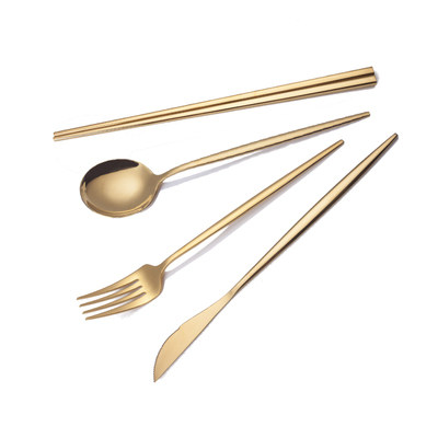 北歐風 不鏽鋼 葡萄牙餐具 刀叉筷家用餐具五件可選(刀、叉、勺、筷子) K金色 | 第六張展示圖