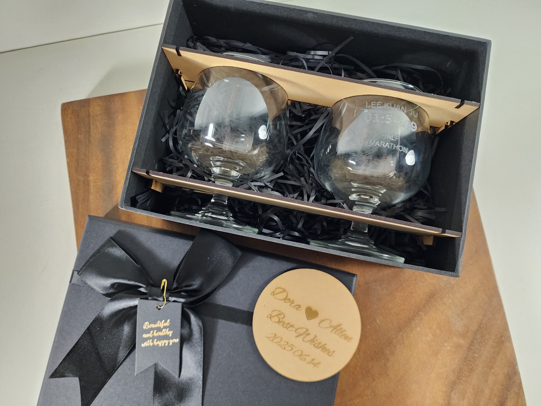 玻璃杯雕刻  大白蘭地杯12oz 雙入禮盒 威士忌杯 可刻名字 LOGO 附禮盒紙袋木質賀卡 | 第一張展示圖