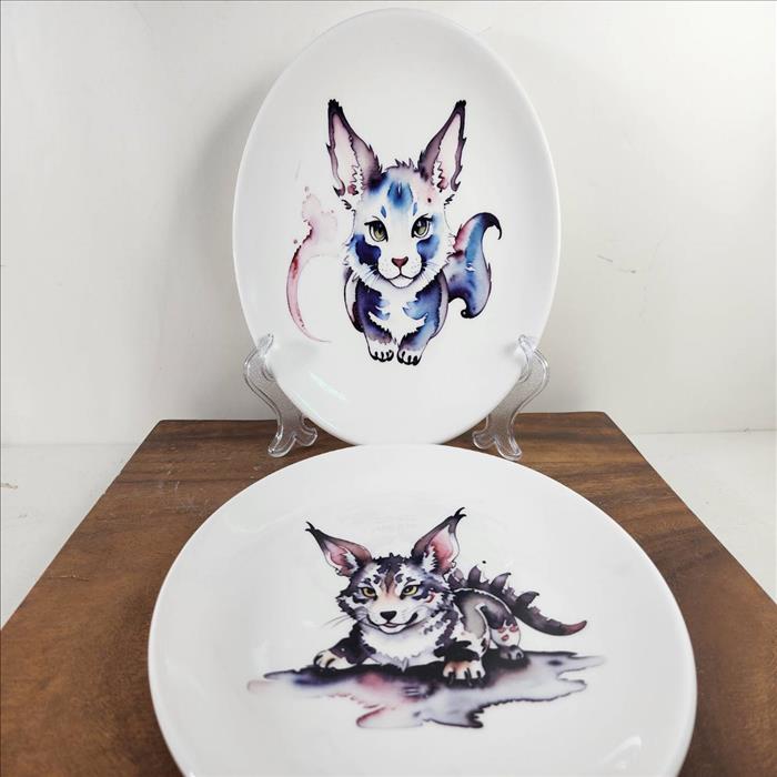 [預購] 8吋 純白強化陶瓷圓盤 手繪水墨插畫圖 