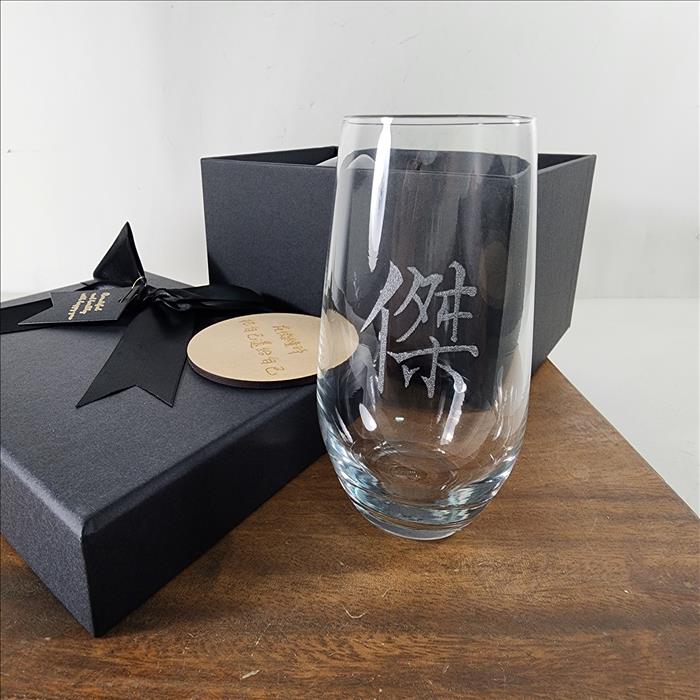 玻璃杯雕刻  高球杯 雙入禮盒 高款橢圓威士忌杯  可刻名字 LOGO 附禮盒紙袋 木質賀卡 | 展示圖